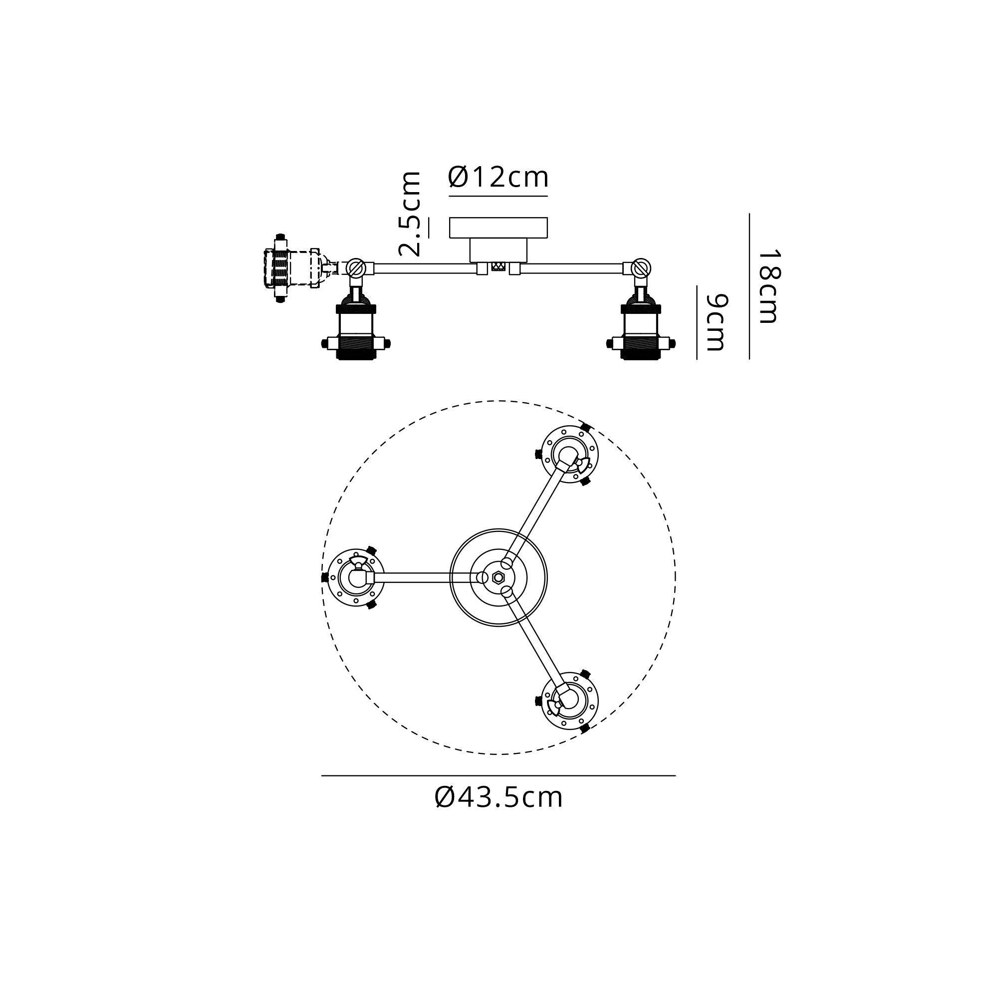 D1027BL  Dreifa Curved Round Ceiling (FRAME ONLY), 3 x E27, Satin Black
